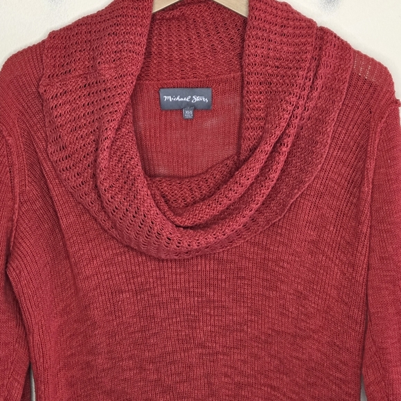 Michael Stars | Red Drapey Cowl Neck Cotton Sweater with Reverse Seams Size XS/S - Picture 2 of 4